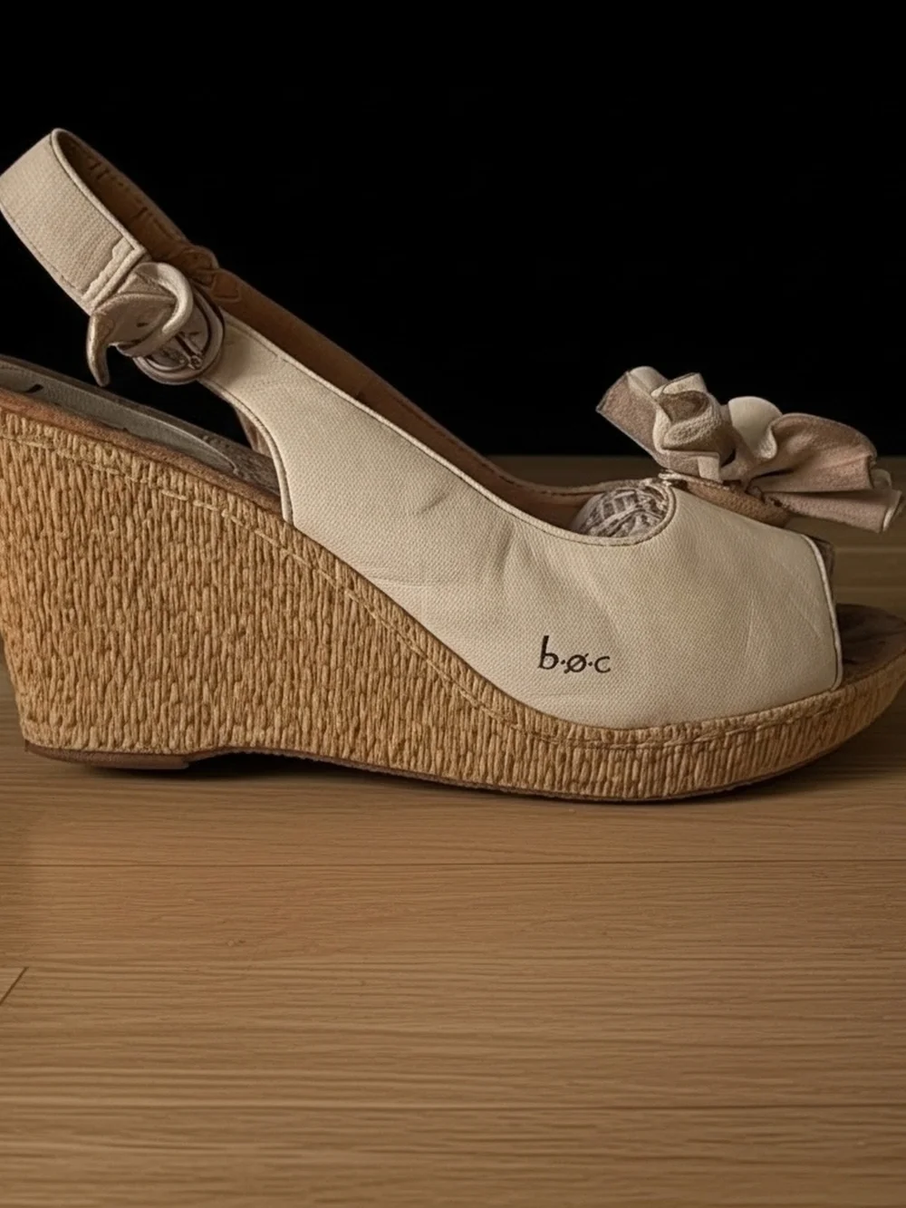 boc White Ruffle Leather Slingback Wedge Sandals Size 9